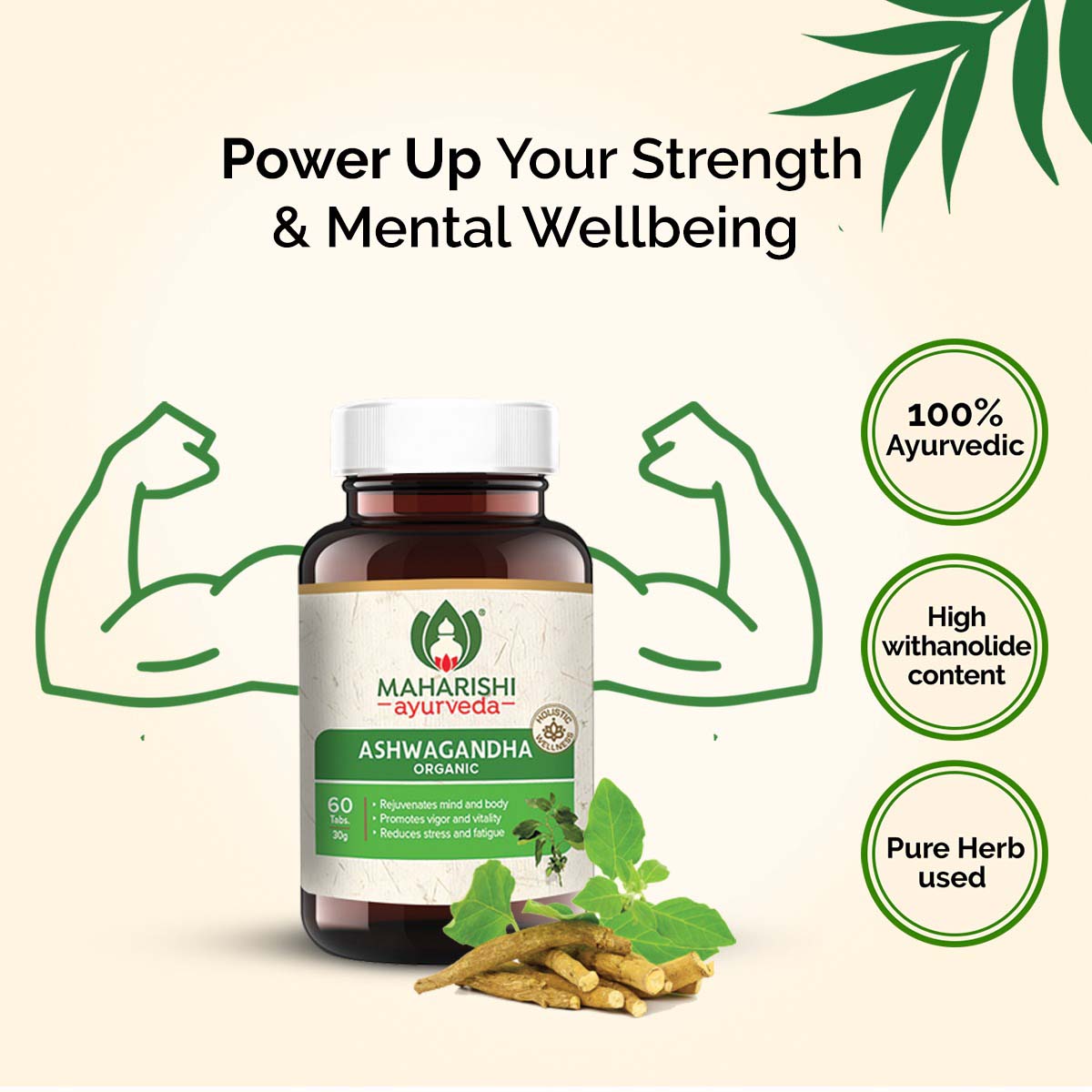Organic Ashwagandha | Certified by ECOCERT | Pure Ashwagandha Extracts | For Immunity, Stress Relief & General Wellness | 60 tablets pack