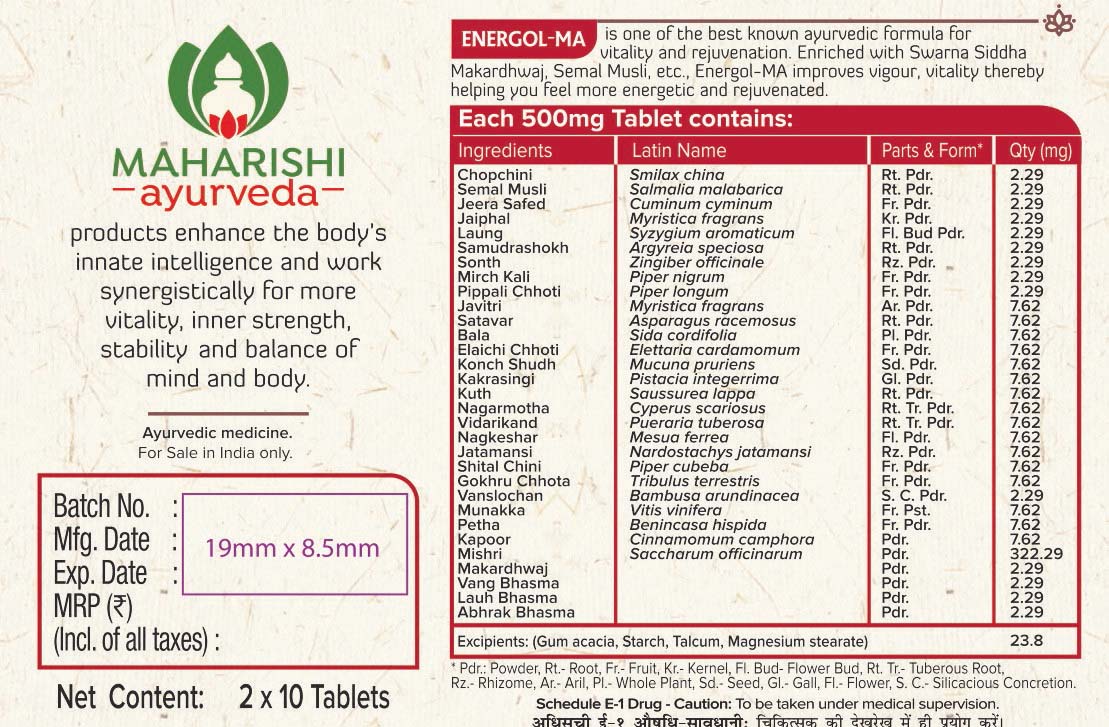 Energol - Restores Vigor & Vitality I 20 tablets Pack - Maharishi Ayurveda1