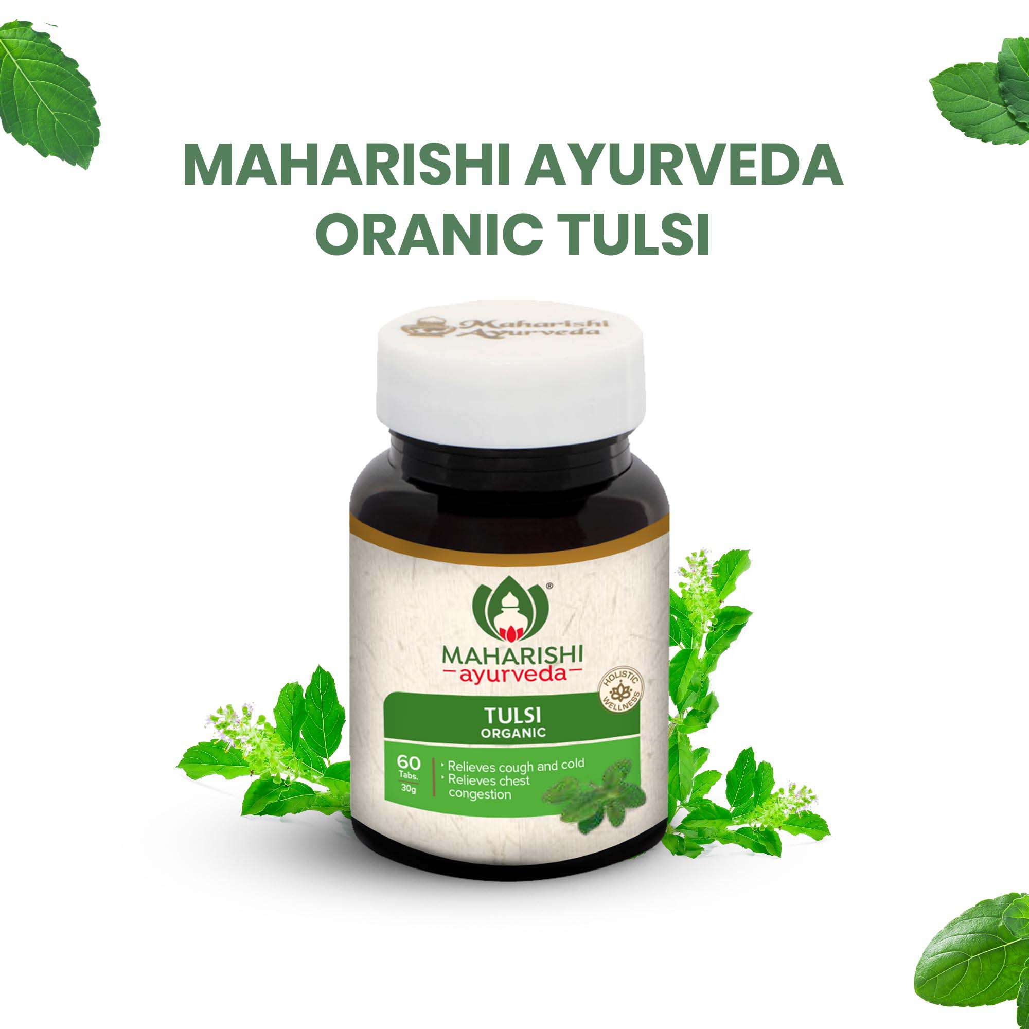 Organic Tulsi | Tulsi Tablets | For Respiratory Health | Certified by ECOCERT | 60 Tablets Pack