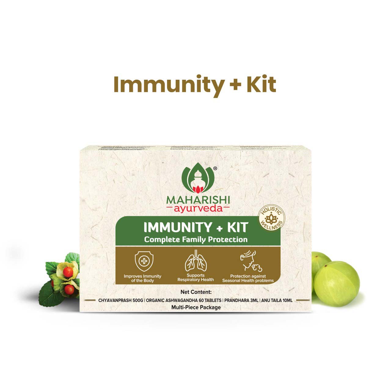 Immunity+ Kit - Complete Family Protection (Chyavanprash 500gms, Organic Ashwagandha 60 Tabs, Prandhara 3ml & Anu Taila 10 ml) - Maharishi Ayurveda