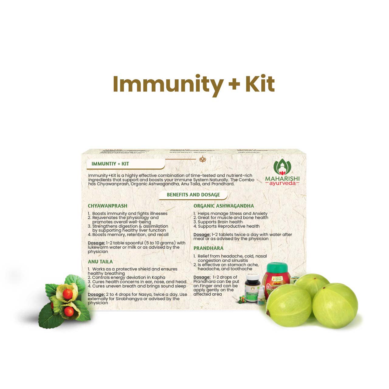 Immunity+ Kit - Complete Family Protection (Chyavanprash 500gms, Organic Ashwagandha 60 Tabs, Prandhara 3ml & Anu Taila 10 ml) - Maharishi Ayurveda2