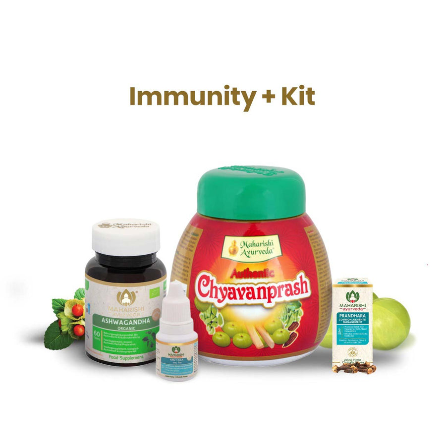 Immunity+ Kit - Complete Family Protection (Chyavanprash 500gms, Organic Ashwagandha 60 Tabs, Prandhara 3ml & Anu Taila 10 ml) - Maharishi Ayurveda1