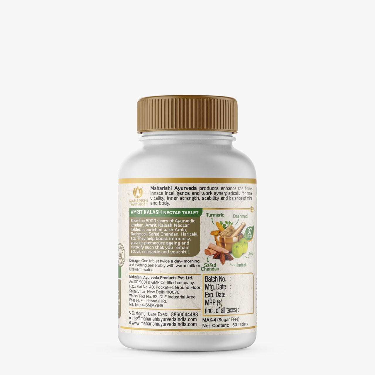 Maharishi Ayurveda Amrit Kalash Sugar Free | Super Rasayana for Perfect Health | Restores Innate Immunity | Helps Preserve Youthfulness | Helps Heart Health | Daily Health & Longevity | Ideal for Diabetics | 60 Nectar & 60 Ambrosia Tablets - Maharishi Ayurveda