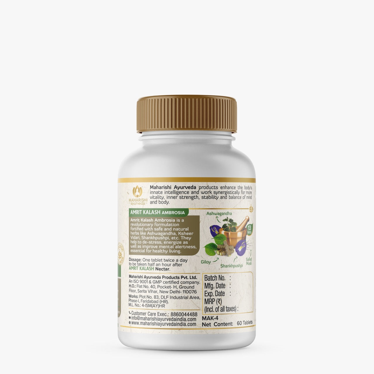 Maharishi Ayurveda Amrit Kalash Sugar Free | Super Rasayana for Perfect Health | Restores Innate Immunity | Helps Preserve Youthfulness | Helps Heart Health | Daily Health & Longevity | Ideal for Diabetics | 60 Nectar & 60 Ambrosia Tablets - Maharishi Ayurveda