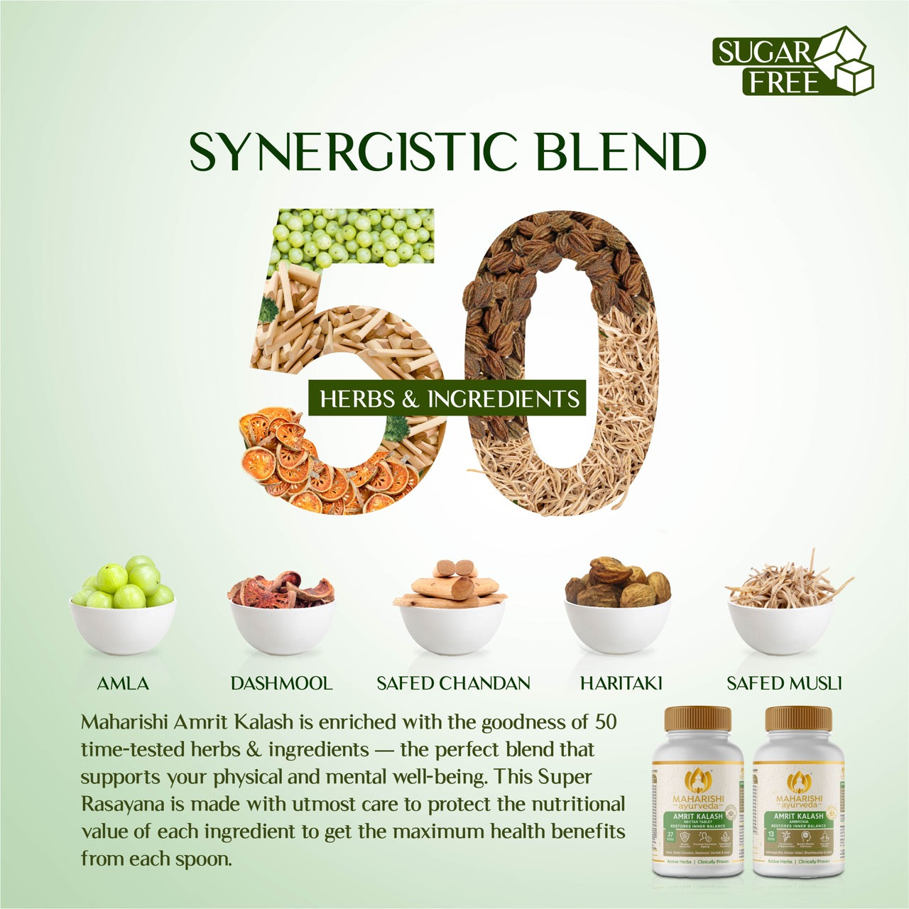 Maharishi Ayurveda Amrit Kalash Sugar Free | Super Rasayana for Perfect Health | Restores Innate Immunity | Helps Preserve Youthfulness | Helps Heart Health | Daily Health & Longevity | Ideal for Diabetics | 60 Nectar & 60 Ambrosia Tablets - Maharishi Ayurveda