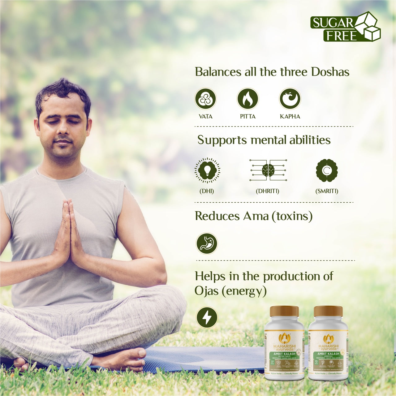 Maharishi Ayurveda Amrit Kalash Sugar Free | Super Rasayana for Perfect Health | Restores Innate Immunity | Helps Preserve Youthfulness | Helps Heart Health | Daily Health & Longevity | Ideal for Diabetics | 60 Nectar & 60 Ambrosia Tablets - Maharishi Ayurveda