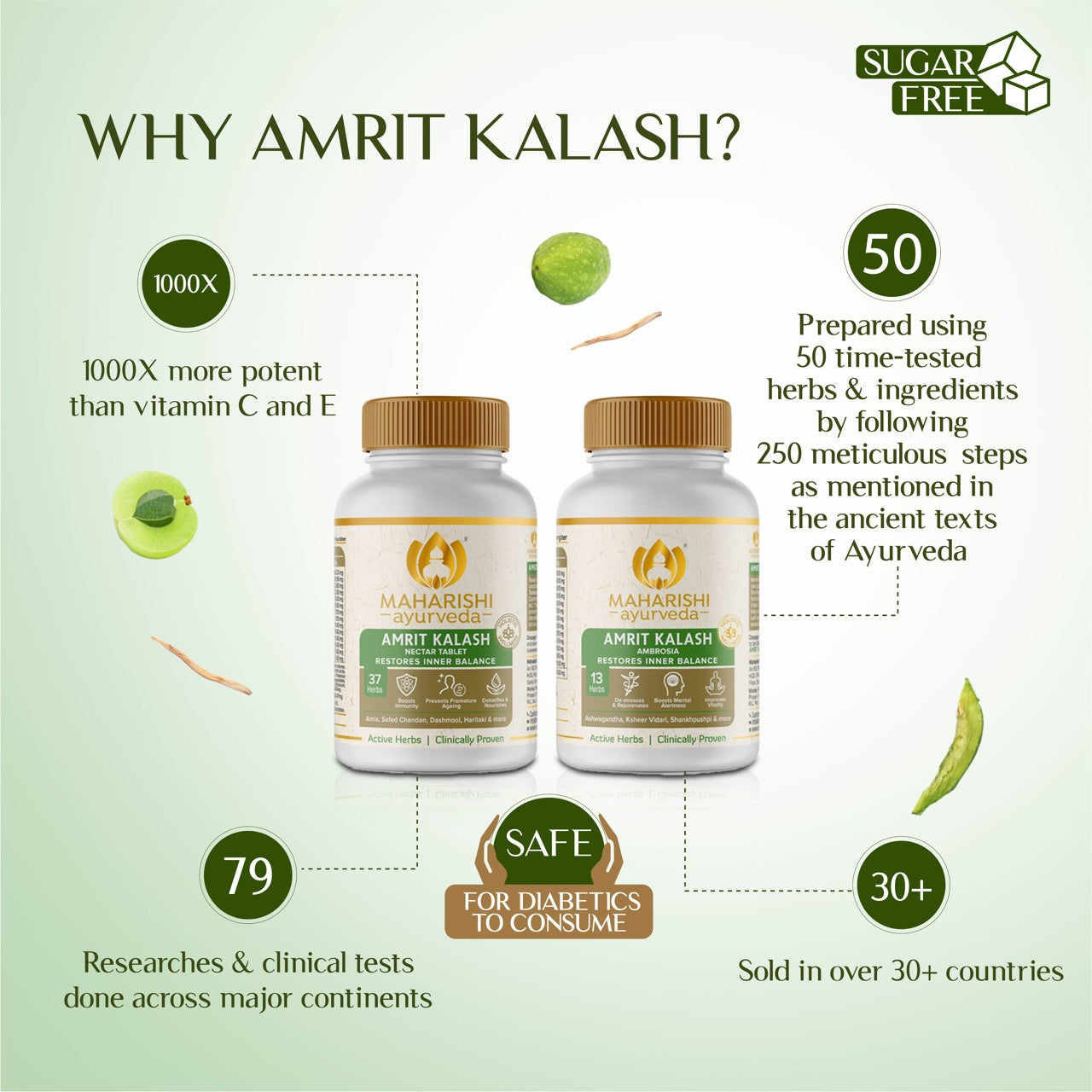 Maharishi Ayurveda Amrit Kalash Sugar Free | Super Rasayana for Perfect Health | Restores Innate Immunity | Helps Preserve Youthfulness | Helps Heart Health | Daily Health & Longevity | Ideal for Diabetics | 60 Nectar & 60 Ambrosia Tablets - Maharishi Ayurveda