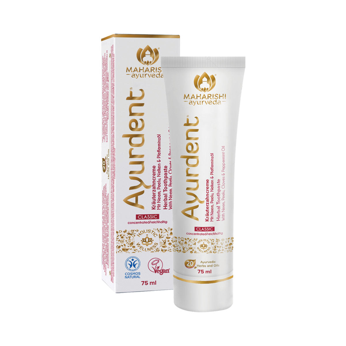 Maharishi Ayurveda Ayurdent Classic Toothpaste | Ayurvedic Tooth paste | SLS & Fluoride Free with Astringent, Antioxidant & Anti Bacterial | Whitens & Strengthens Teeth | Protects against Plaque, Tartar, Cavity, Tooth Decay & Bad Breath